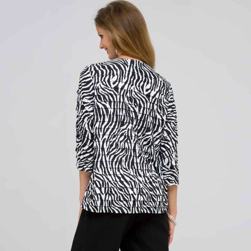 Open Front Ruffle Cardigan, Black & White, large image number 1