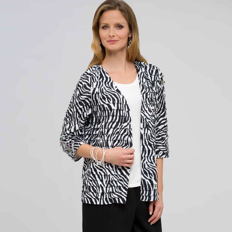 Open Front Ruffle Cardigan, Black & White, large image number 0